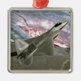 An F/A-22 Raptor flies a training mission Metal Ornament