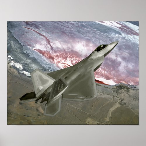 An FA_22 Raptor flies a training mission Poster