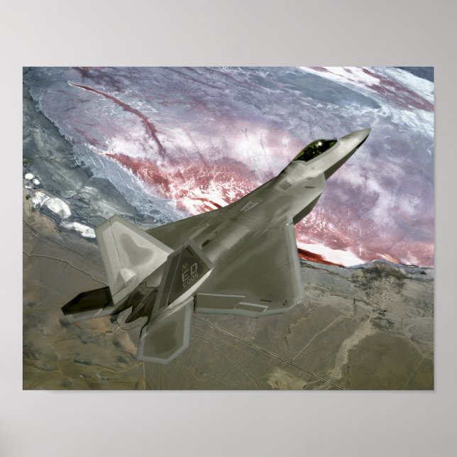 An F/A-22 Raptor flies a training mission Poster (Front)