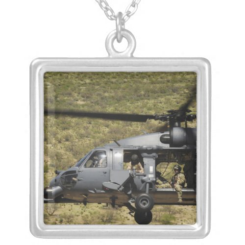 An HH_60 Pave Hawk flies over the desert Silver Plated Necklace