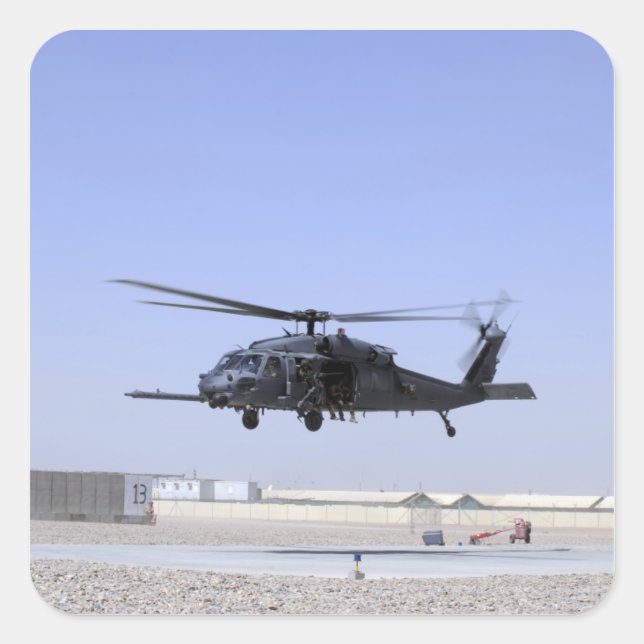 An HH-60G Pave Hawk taking off from Camp Bastio Square Sticker (Front)