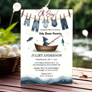 An Hook Bait Fun Wood Little Fisherman Baby Shower Invitation
