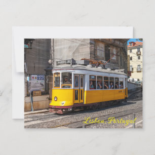 An iconic, yellow tram, Lisbon, Portugal Postcard