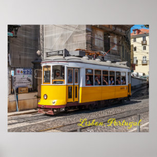 An iconic, yellow tram, Lisbon, Portugal Poster