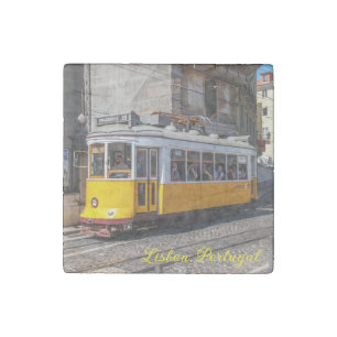 An iconic, yellow tram, Lisbon, Portugal Stone Magnet