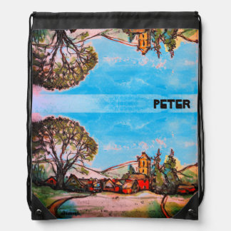 An Idyllic British Village sketch & Name Drawstring Bag
