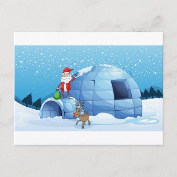 An Igloo And A Santa Clause Holiday Postcard by GraphicsRF at Zazzle