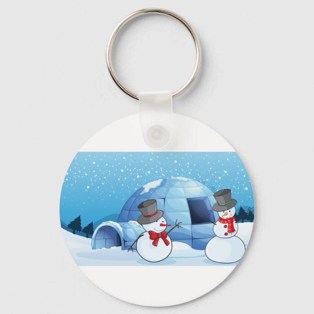 an igloo and snowmen keychain (Front)