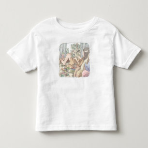 an illustration of a barefoot woman lying in a win toddler t-shirt