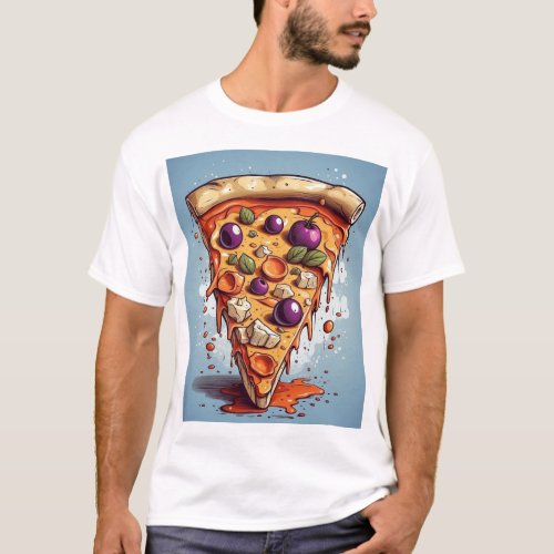 An illustration of a slice of pizza design t_shirt