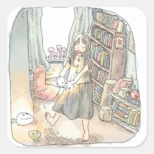 an illustration of a woman dancing with a pale lig square sticker