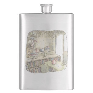 an illustration of a woman in a bright room with a flask