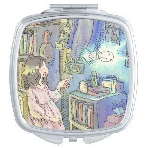 an illustration of a woman pointing to something t compact mirror