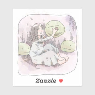 An illustration of a woman sitting on the floor pl sticker