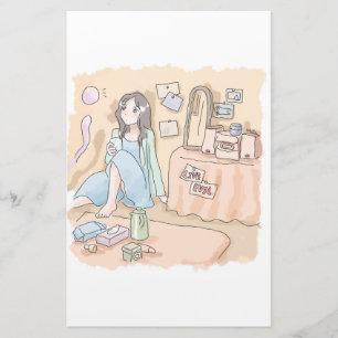 an illustration of a woman sitting on the wall of  stationery