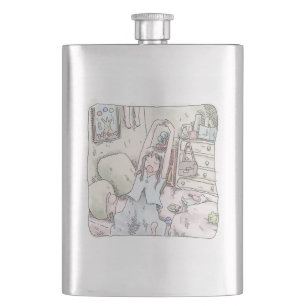 an illustration of a woman standing on the side of flask