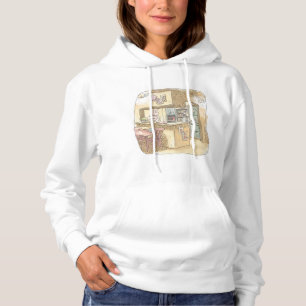 an illustration of a woman's back trying to open a hoodie