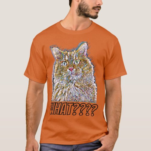 An image of a cat with a surprised look in a mosai T_Shirt