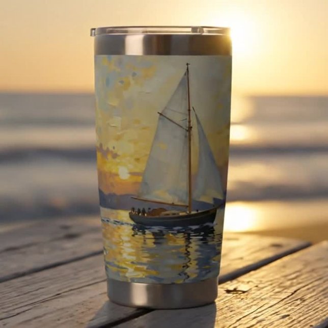An Impasto Illustration of a Sailboat at Sunset Insulated Tumbler (Creator Uploaded)