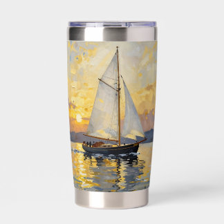 An Impasto Illustration of a Sailboat at Sunset Insulated Tumbler