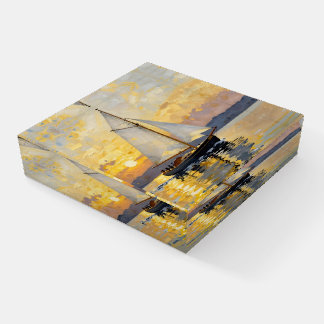 An Impasto Illustration of a Sailboat at Sunset Paperweight