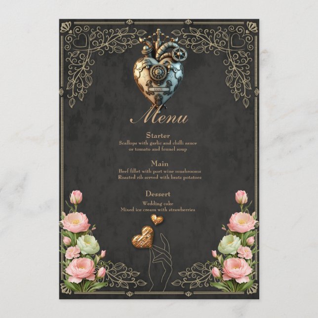An impressive steampunk heart  menu (Front)