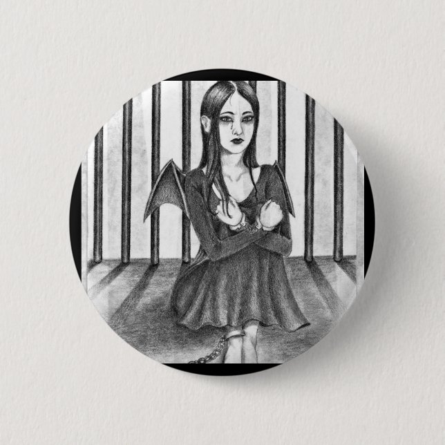 An imprisoned angel pinback button (Front)
