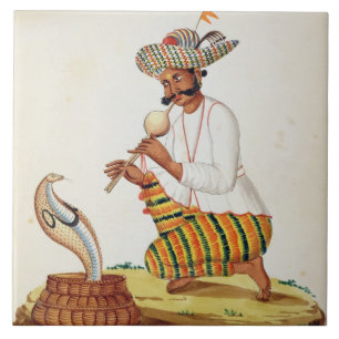 An Indian Snake Charmer with a Cobra, from a Frenc Ceramic Tile
