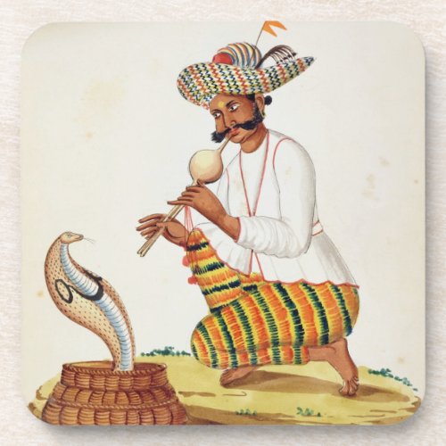 An Indian Snake Charmer with a Cobra from a Frenc Drink Coaster