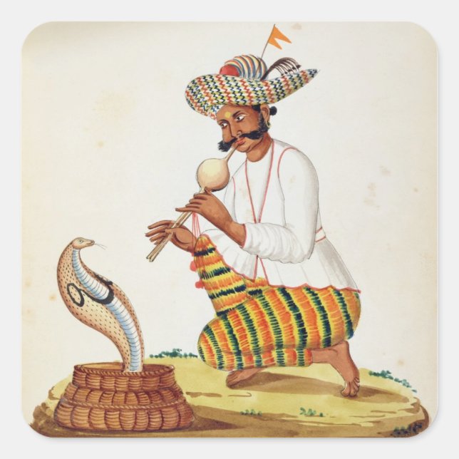 An Indian Snake Charmer with a Cobra, from a Frenc Square Sticker (Front)