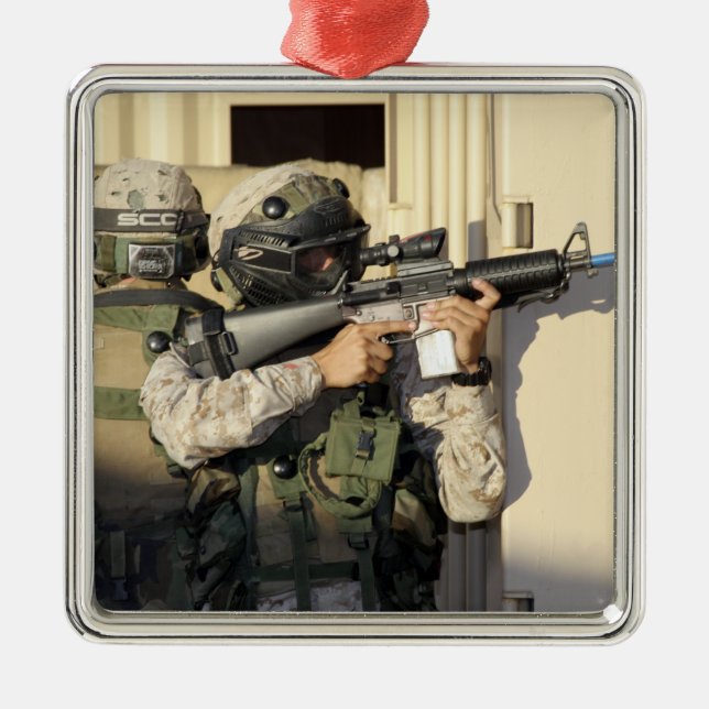 An infantry scout aims his weapon metal ornament (Front)