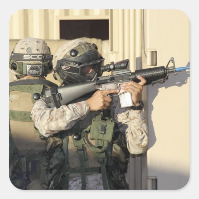 An infantry scout aims his weapon square sticker (Front)