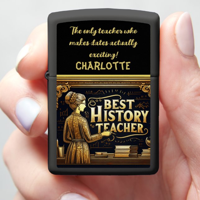 An Inspiring History Teacher at the Blackboard Zippo Lighter (In Hand)