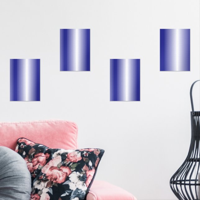 An intricate blue geometric pattern with symmetric wall art sets (Livingroom)