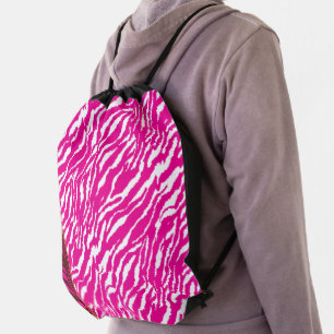 An intricate floral pattern in pink and white, art drawstring bag
