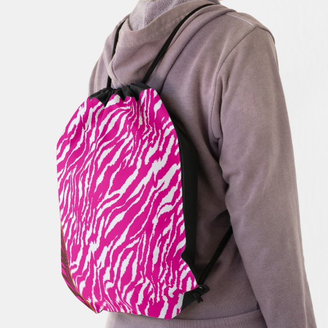 An intricate floral pattern in pink and white, art drawstring bag (Insitu)