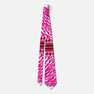 An intricate floral pattern in pink and white, art neck tie