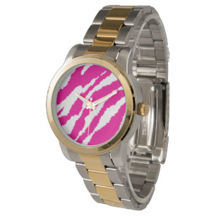 An intricate floral pattern in pink and white, art watch