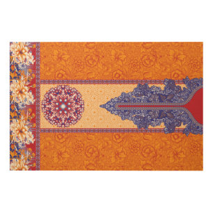 An intricate orange and blue paisley pattern frame wood wall art