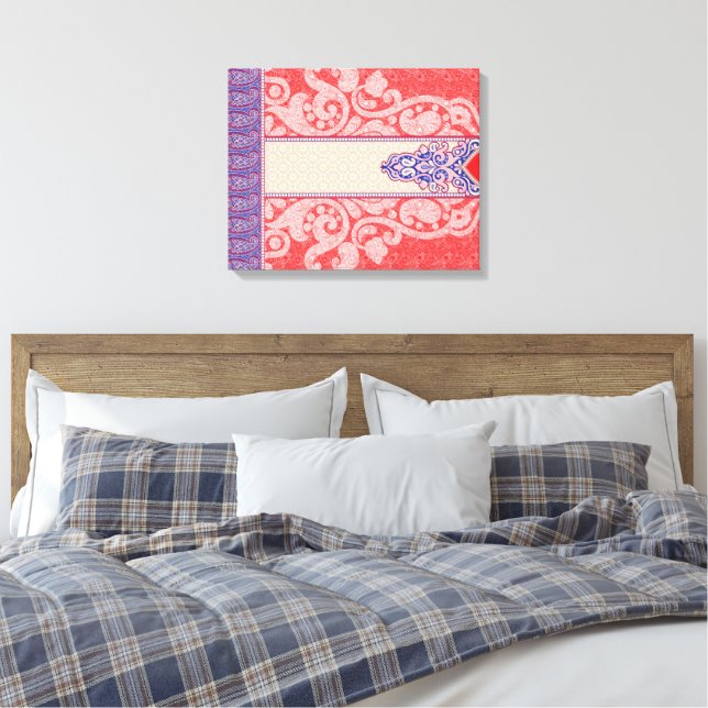 An intricate paisley pattern featuring vibrant red canvas print (Insitu(Bedroom))