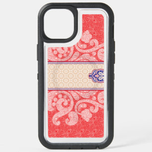 An intricate paisley pattern featuring vibrant red iPhone 15 plus case