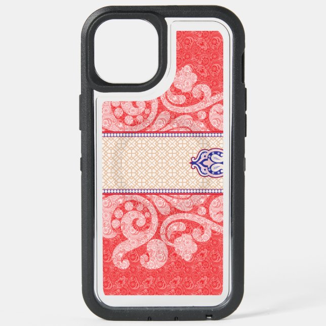 An intricate paisley pattern featuring vibrant red otterbox iPhone case (Back)