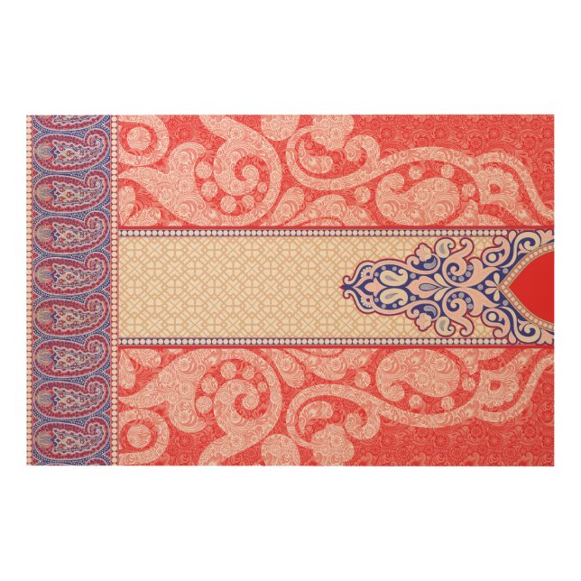 An intricate paisley pattern featuring vibrant red wood wall art (Front)