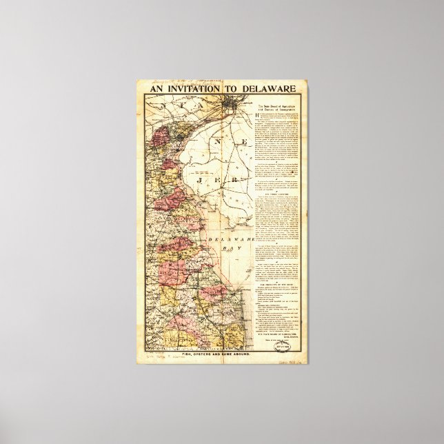 "An Invitation to Delaware" Map (1903) Canvas Print (Front)