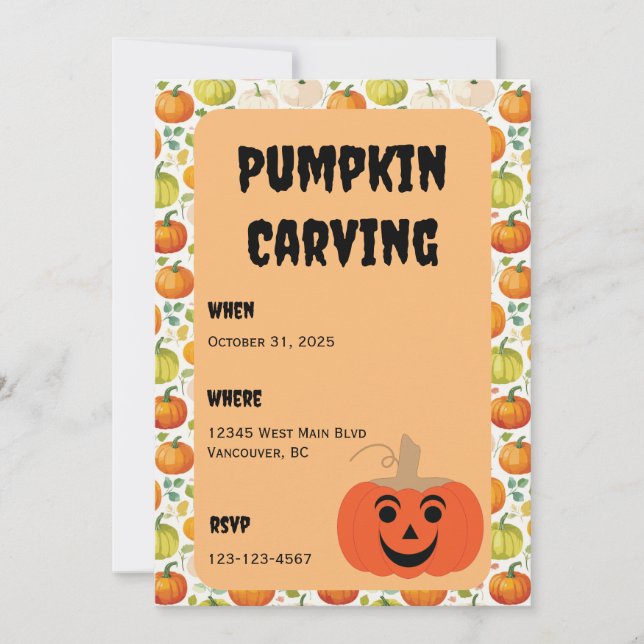 An Invite to a Halloween Pumpkin Carving (Front)