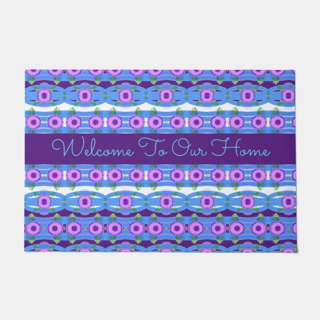 An Inviting Blue and Purple Patterned Door Mat (Front)