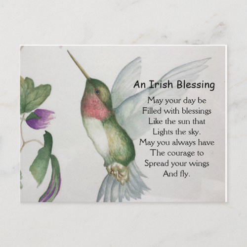 An Irish Blessing Courage Hummingbird Wings Postcard