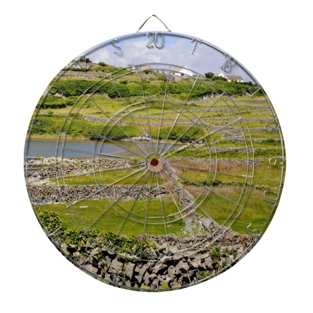 An Irish Stone Wall Dartboard With Darts (Front)