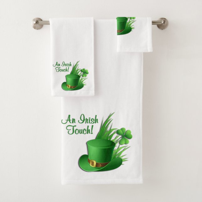 An Irish Touch Leprechaun Clove Hat in Grass Bath Towel Set (Insitu)