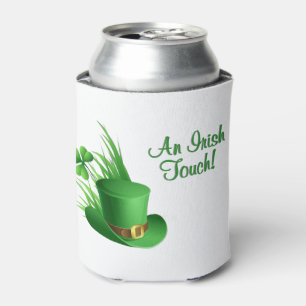 An Irish Touch Leprechaun Clove Hat in Grass Can Cooler
